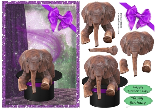 Baby Elephant in Top Hat - Mothers Day or Birthday sentiments