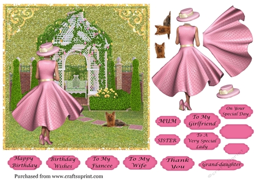 Lady in garden with Yorkshire terrier