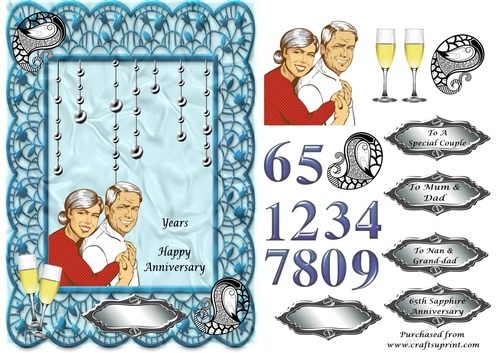 Mature couple Happy Anniversary in blue frame