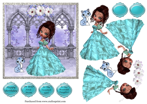 Girl in blue ball gown and her cat
