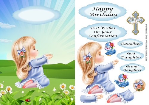 Little girl with blue bird or a Cross