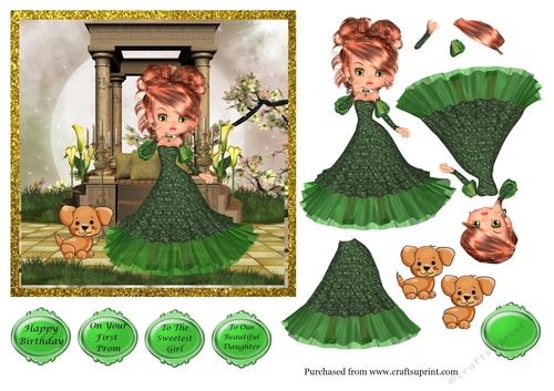 Girl in green gown in the moonlight 