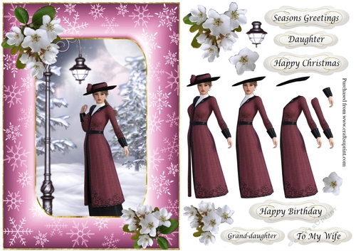 Lady under lamp in the snow Christmas or Birthday 