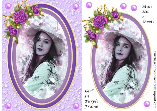Girl in hat in purple matted frames mini kit 2 sheets