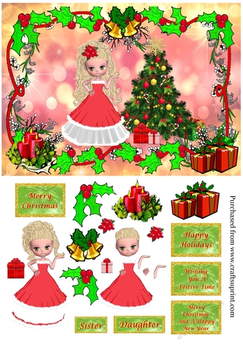 Christmas Tree Decorated, Girl and presents