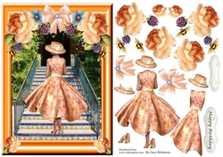 Lady in Peach dress on stairs Single sheet