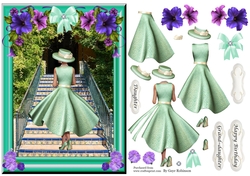 Lady in Mint Green dress on stairs Single sheet