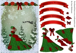 Christmas lady in red in green