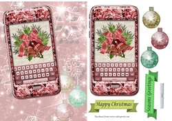 Red Phone with Christmas Bells, Snowflake and bauble background