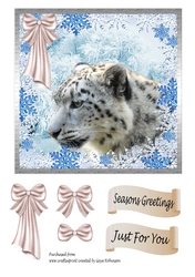 Snow leopard in snowflake border