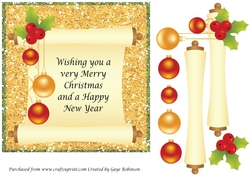 Scroll with baubles on 7x7 gold & green glitter backing.