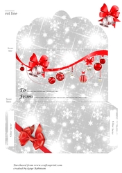 Silver snowflake money wallet with red bells and baubles