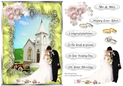 Wedding, Blessing - Green Frame with car, Church & couple