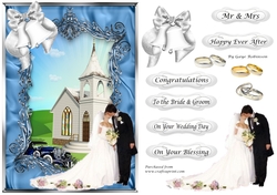 Wedding, Blessing - Blue Frame with car, Church & couple
