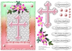 Christening Baptism Communion Confirmation Pink cross in frame