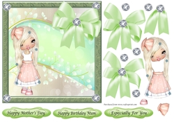Mothers Day or Birthday Mum, Cute girl in green frame 7x7