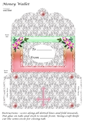Money Wallet matching Christening, Communion, Baptism card design Pink Cross
