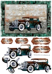Vintage car decoupage Fathers Day or Birthday
