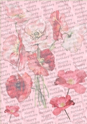 Poppies & Happy Birthday script backing paper