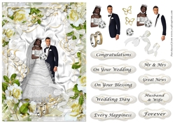 Wedding Couple 2 in white roses. ribbons & pearls frame
