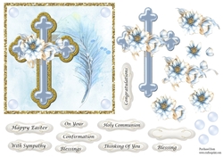 Blue & Gold cross with flowers - various sentiments