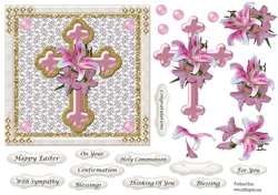 Pink & Gold Cross with stargazer lily - various sentiments
