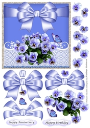 Pansies & blue bow square card