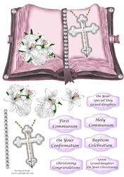 Open book in pink with white flowers - Christening