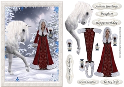 Winter birthday or Christmas - White horse, Lady with lamp