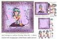 Girl on Purple cushion texting - Mini kit - card front & insert, decoupage, numbers, sentiments
