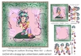 Girl on Green cushion texting - Mini Kit with cardfront & insert, decoupage, numbers and sentiments