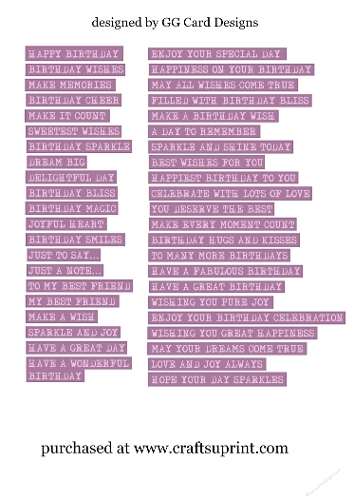 A4 sheet of lilac sentiments