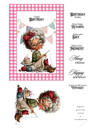 whimsical Nan knitting Birthday 