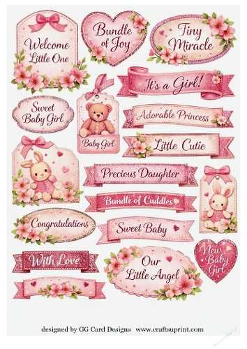 Baby Girl sentiment topper sheet 