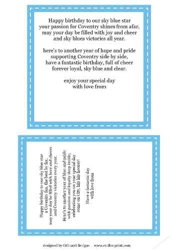 Coventry City Birthday insert
