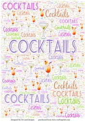 cocktails words backing paper