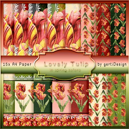 I Love Tulips 15 x A4 Backgroundpaper 106