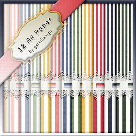 12 x A4 Stripes and Lace Backgroundpaper 111