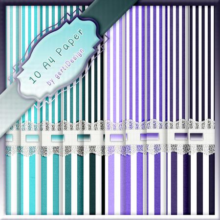 10 x A4 Backgroundpaper Stripes and Laces 113