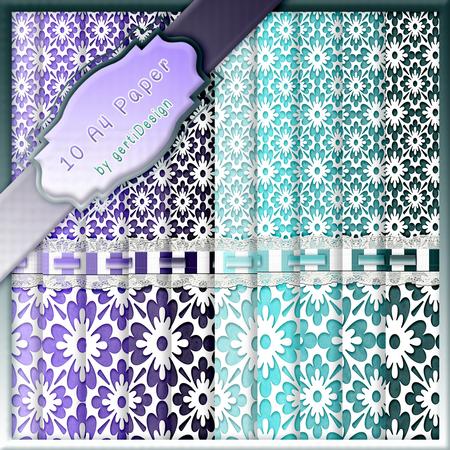 10 x A4 Flowers and Lace Backgroundpaper 114