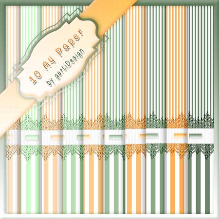 10 x A4 Stripes & Lace Backgroundpaper 117