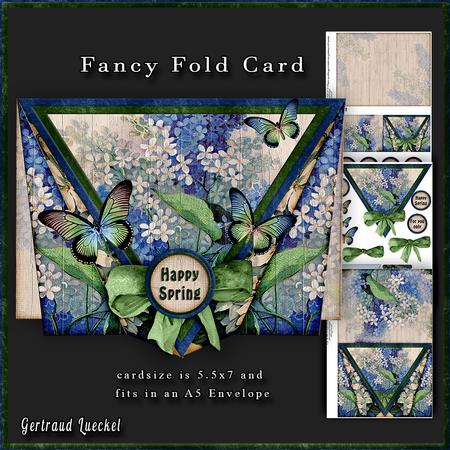 Blue and White Flowers Triangle Fancy Fold Card 204