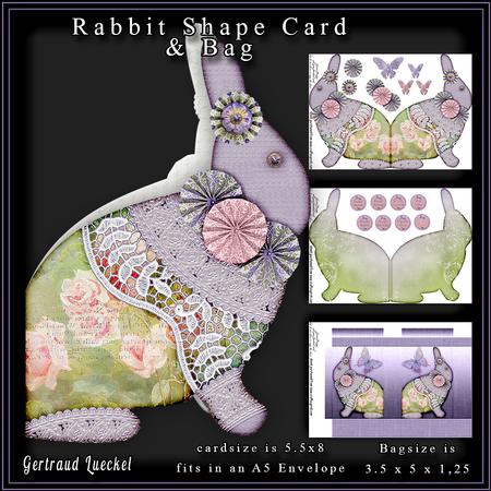 Rabbit Shape Card with Bag Roses Purple