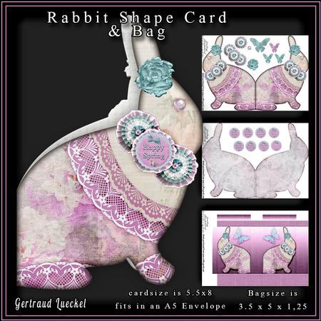 Rabbit Shape Card with Bag Purple Butterfly