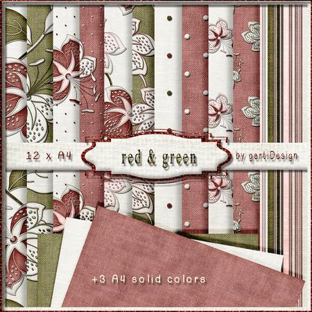 15 x A4 Backgroundpaper Red & Green 128