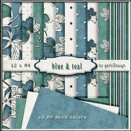 15 x A4 Backgroundpaper Blue & Teal 131
