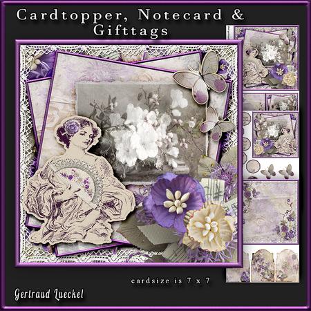 Cardtopper with Inlet Purple Flower Lady 231