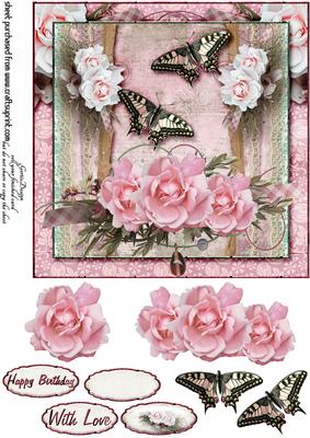 Cardtopper Pink Flower 235
