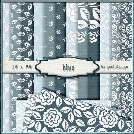15 x A4 Backgroundpaper White Flower 134 Blue