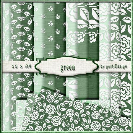 15 x A4 Backgroundpaper White Flower 134 Green
